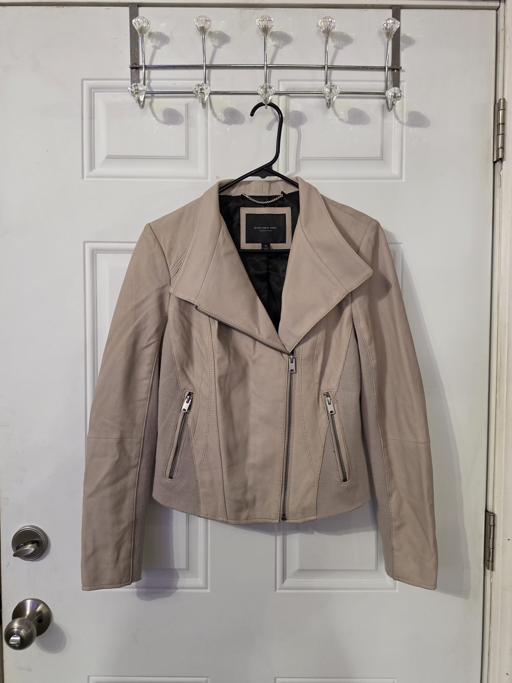 Marc New York Andrew Marc Felix Genuine Leather Moto Jacket Beige M